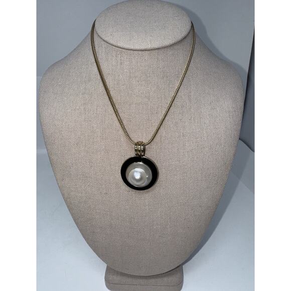 MAZZA BARTHOLOMEW SIGNED 14k YELLOW GOLD MABE BLISTER PEARL Pendant Necklace - Picture 1 of 15